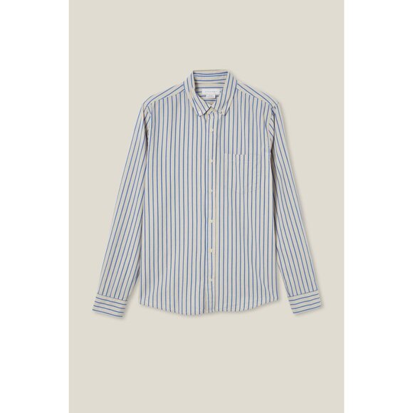 Men’s Cotton on Garments Mayfair Long Sleeve Shirt color Stone Stripes Size S NW - Picture 5 of 7